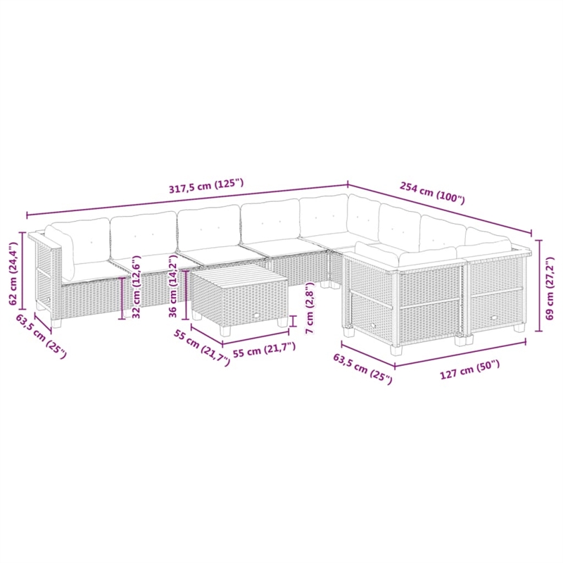 vidaXL 10 Piece Solid Acacia Wood Sofa Set in Gray