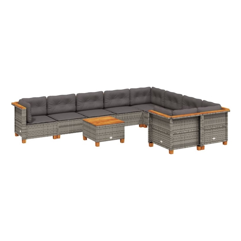 vidaXL 10 Piece Solid Acacia Wood Sofa Set in Gray