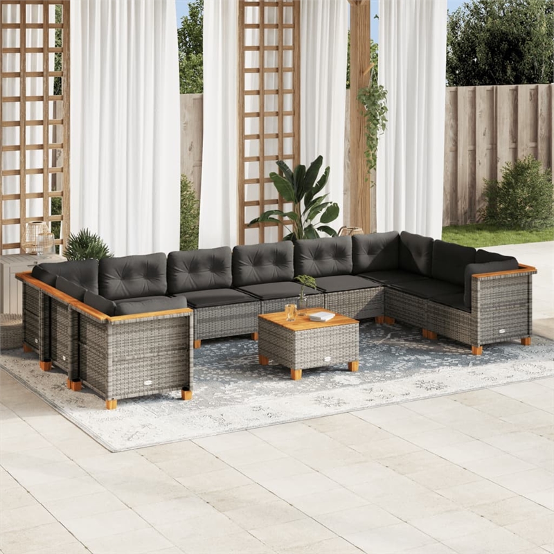 vidaXL 11 Piece Solid Acacia Wood Sofa Set in Gray