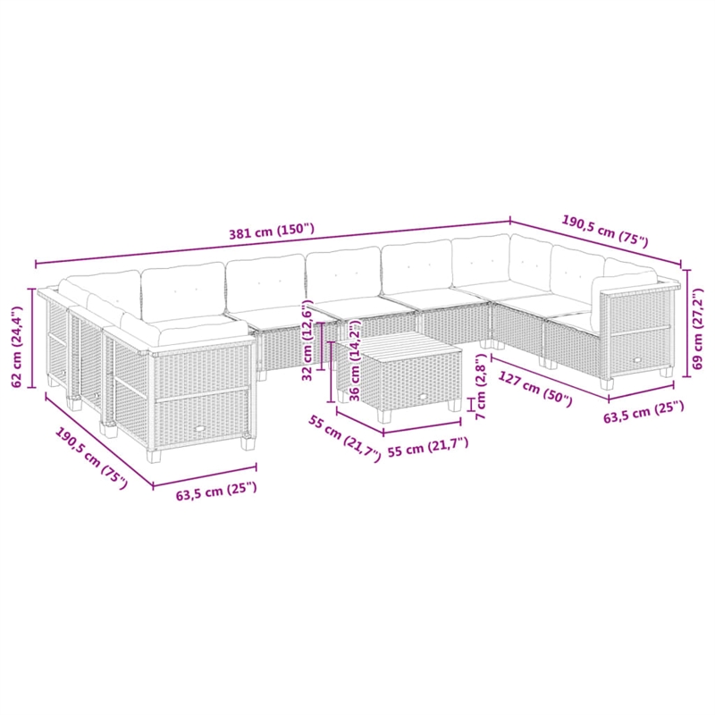 vidaXL 11 Piece Solid Acacia Wood Sofa Set in Gray