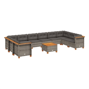 vidaXL 11 Piece Solid Acacia Wood Sofa Set in Gray