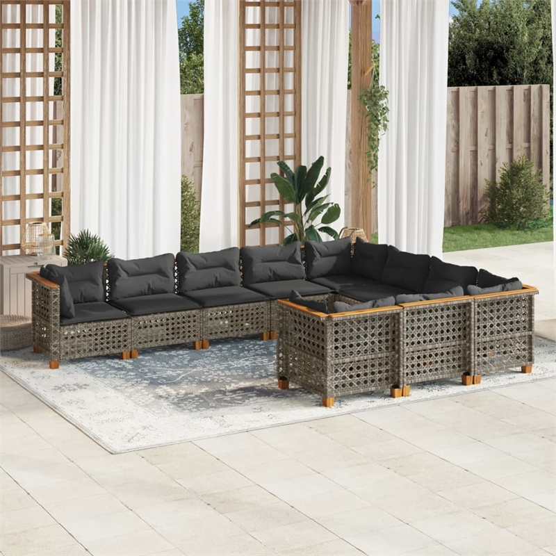vidaXL 10 Piece Solid Acacia Wood Sofa Set in Gray