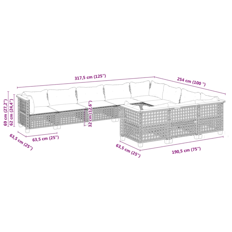 vidaXL 10 Piece Solid Acacia Wood Sofa Set in Gray