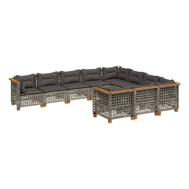 vidaXL 10 Piece Solid Acacia Wood Sofa Set in Gray