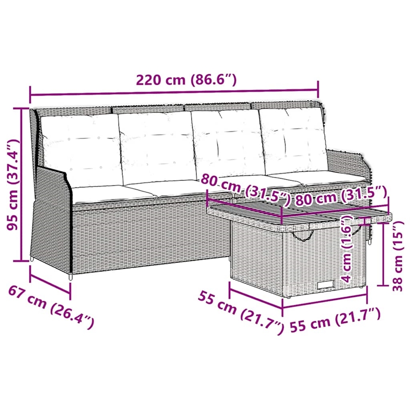 vidaXL 3 Piece Poly Rattan Small Lounge Set in Gray/Brown/Beige