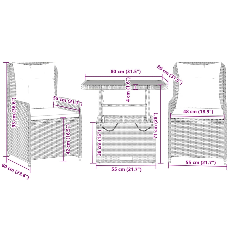 vidaXL Poly Rattan Bistro Set in Gray/Brown