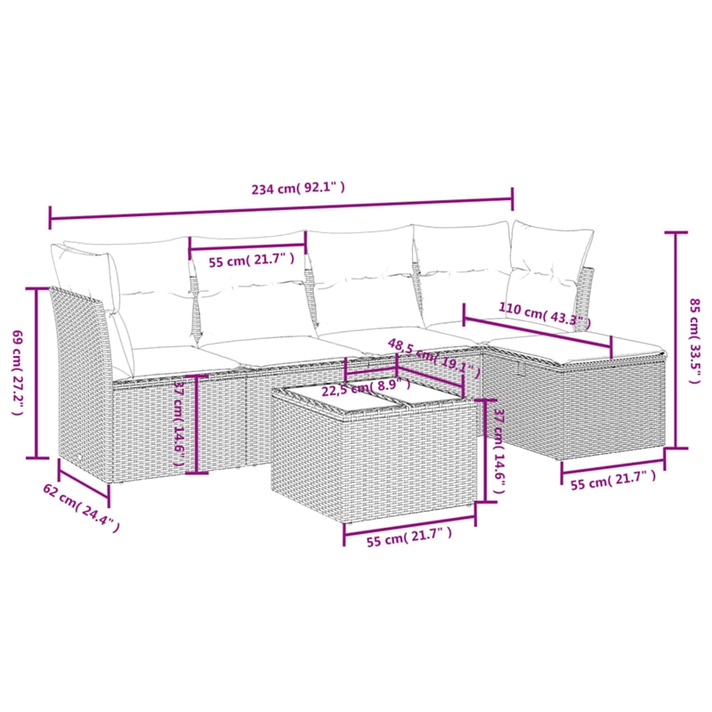 vidaXL Poly Rattan Sofa Set in Black
