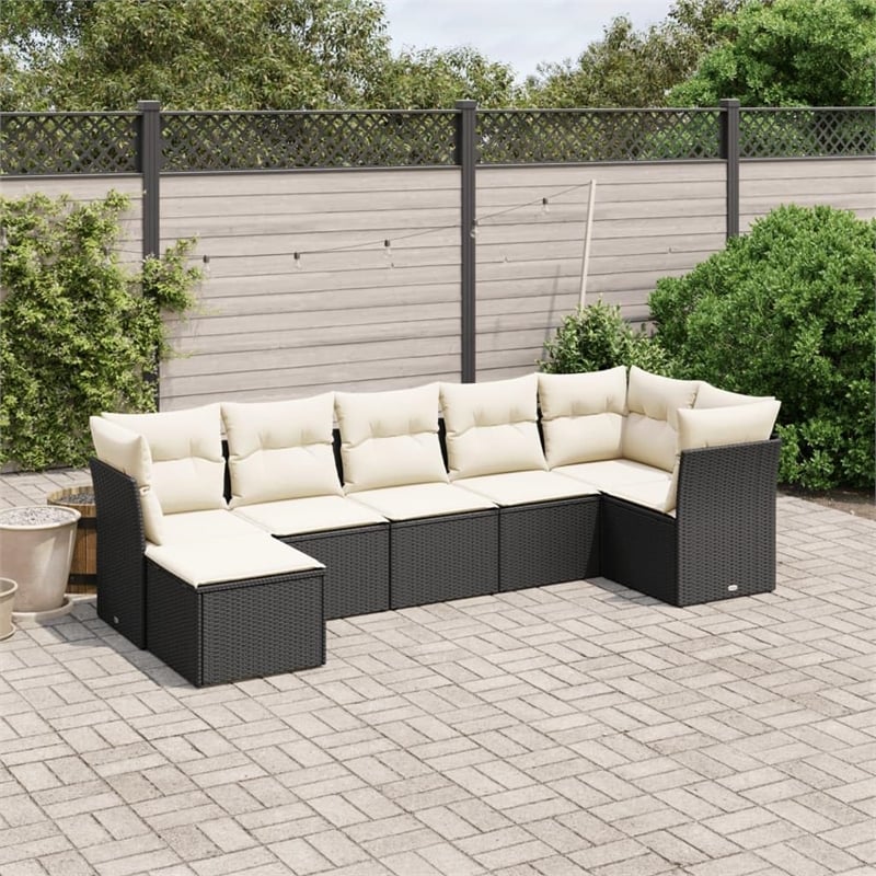 vidaXL 7 Piece Poly Rattan Sofa Set in Black
