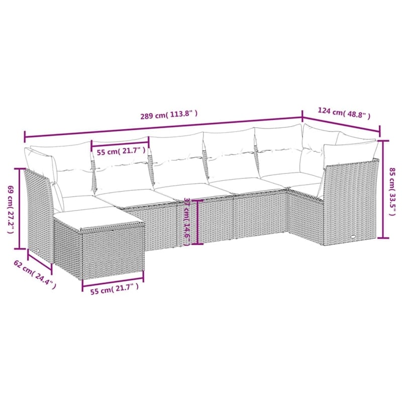 vidaXL 7 Piece Poly Rattan Sofa Set in Black