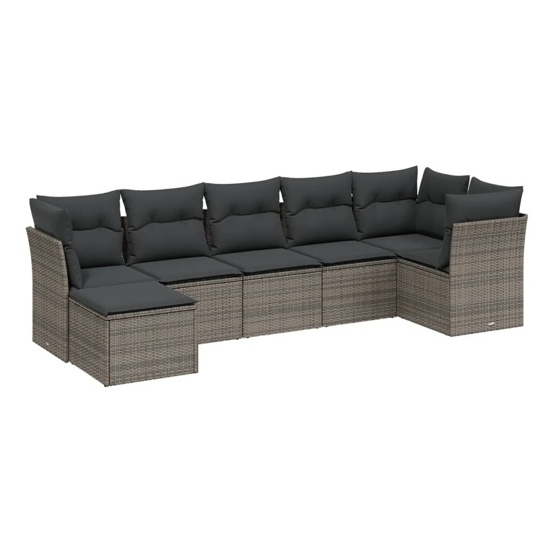 vidaXL Poly Rattan Large Sofa Set w/ Removable Covers in Gray
