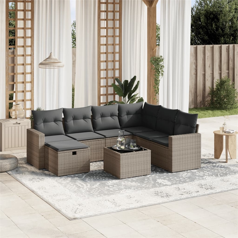 vidaXL Poly Rattan Large Sofa Set in Gray
