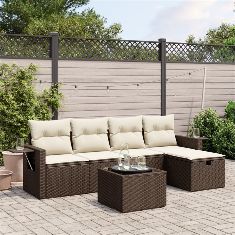 vidaXL Steel Sofa Set in White/Brown/Cream