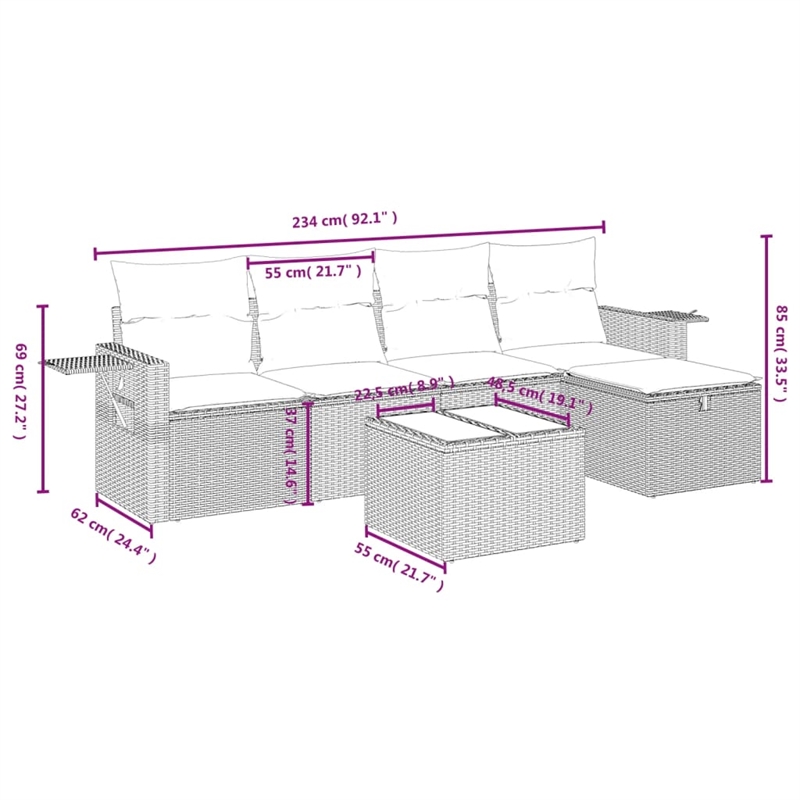 vidaXL Steel Sofa Set in White/Brown/Cream