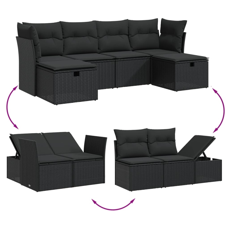 vidaXL 6 Piece Steel Sofa Set in Black