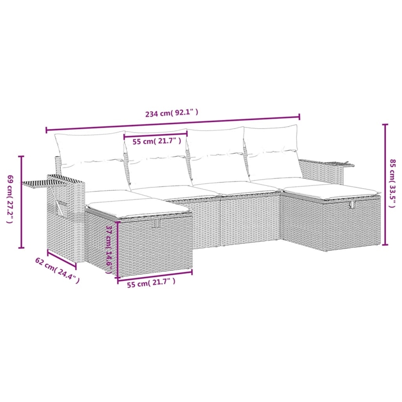 vidaXL 6 Piece Steel Sofa Set in Black