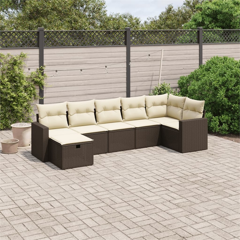 vidaXL Poly Rattan Large Sofa Set in Brown