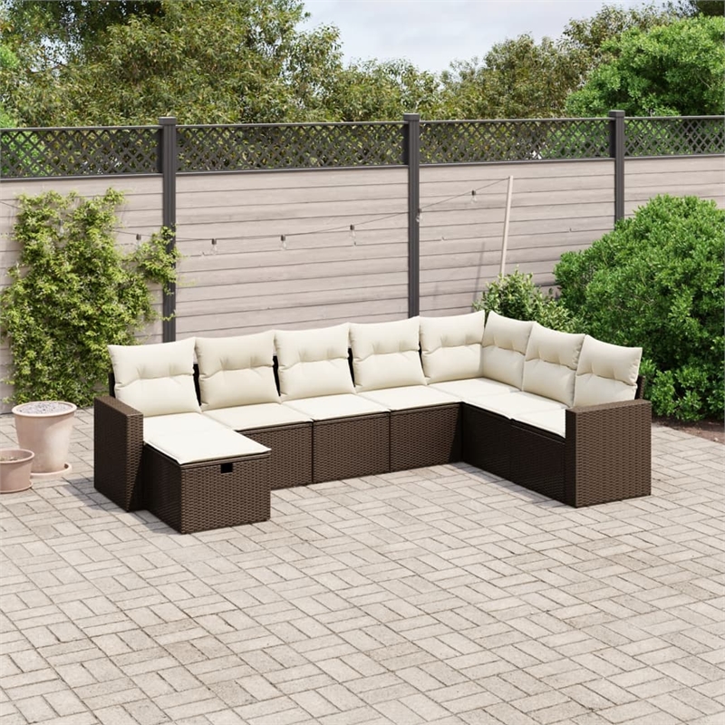 vidaXL Poly Rattan Large Sofa Set in Brown