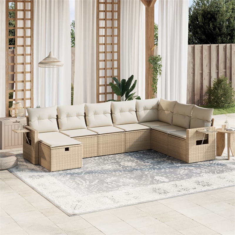 vidaXL Poly Rattan Large Sofa Set w/ Removable Covers in Beige