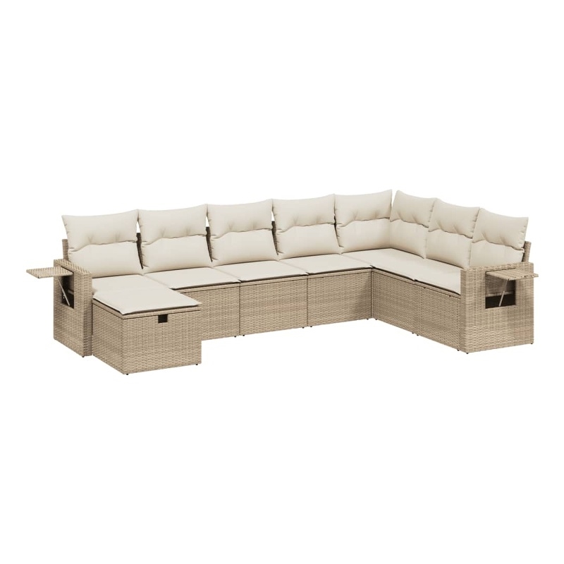 vidaXL Poly Rattan Large Sofa Set w/ Removable Covers in Beige