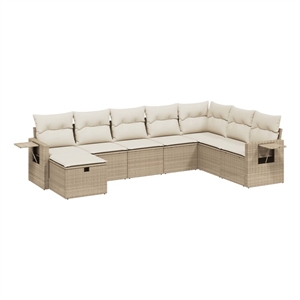 vidaXL Poly Rattan Large Sofa Set w/ Removable Covers in Beige