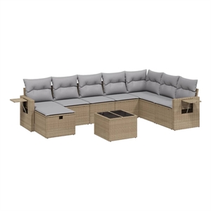 vidaXL 9 Piece Poly Rattan Sofa Set in Beige