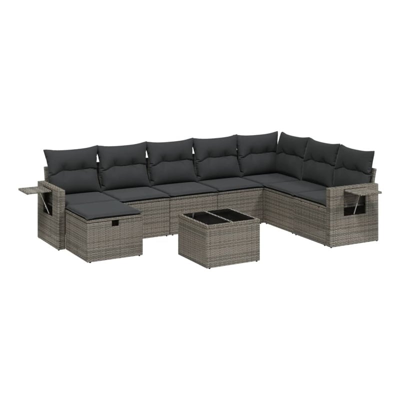 vidaXL 9 Piece Poly Rattan Large Sofa Set in Gray
