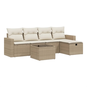vidaXL 6 Piece Poly Rattan Sofa Set in Beige