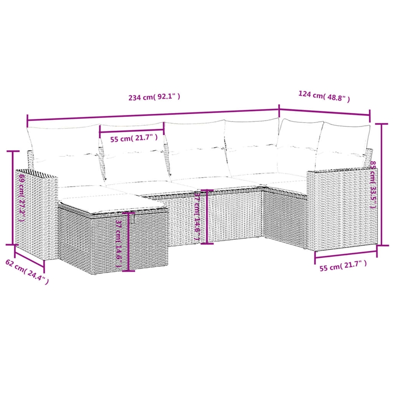 vidaXL 6 Piece Steel Large Sofa Set in Brown