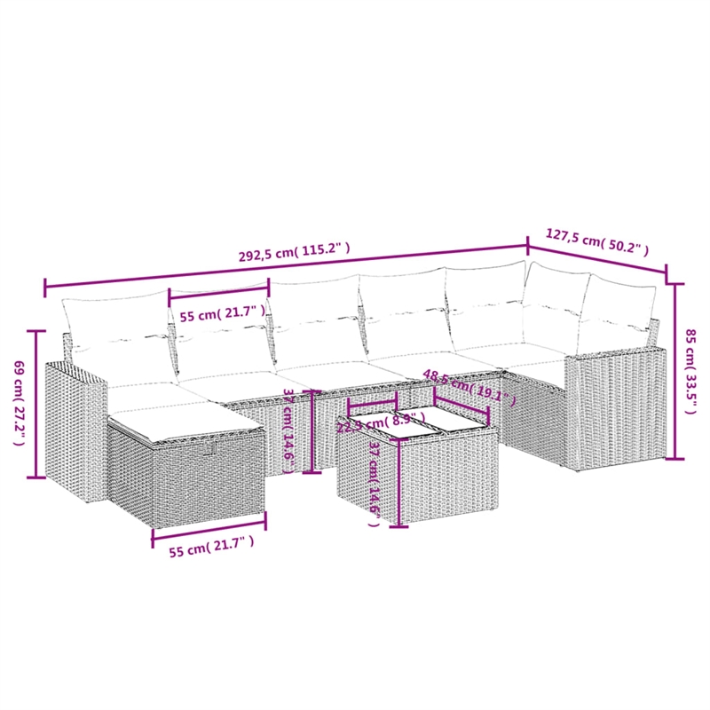 vidaXL Poly Rattan Large Sofa Set in Brown