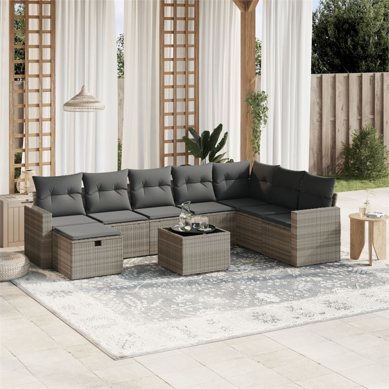 vidaXL 9 Piece Poly Rattan Sofa Set in Gray