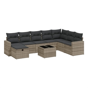 vidaXL 9 Piece Poly Rattan Sofa Set in Gray