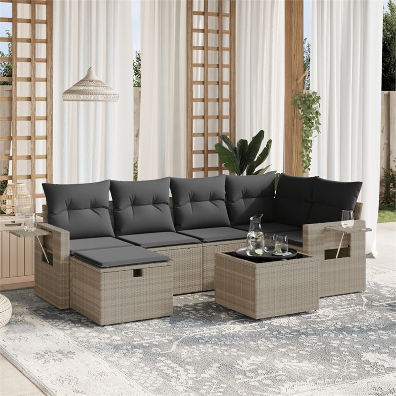vidaXL 7 Piece Poly Rattan Large Sofa Set in Gray