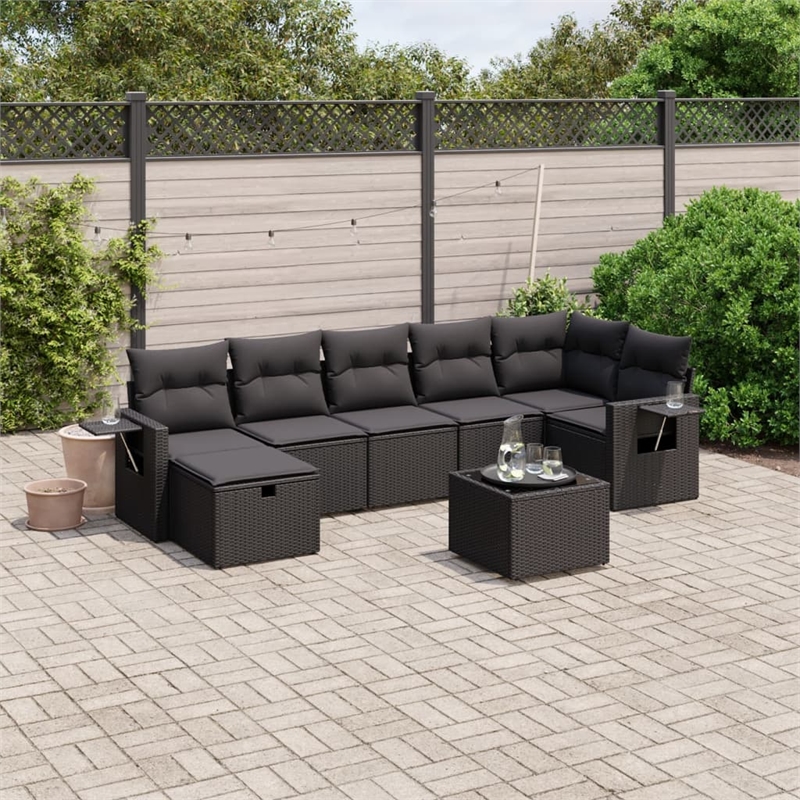 vidaXL 8 Piece Poly Rattan Large Sofa Set in Black