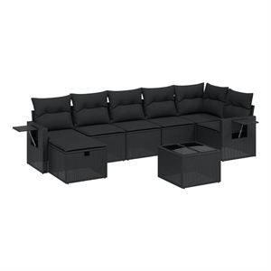 vidaXL 8 Piece Poly Rattan Large Sofa Set in Black