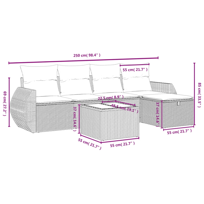 vidaXL Poly Rattan Sofa Set in Gray