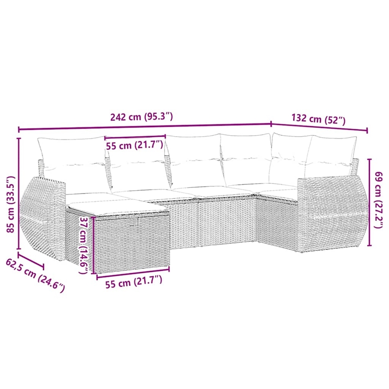 vidaXL Poly Rattan Small Sofa Set in Gray