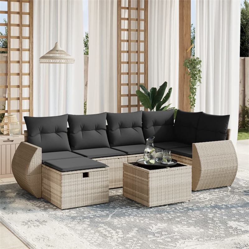 vidaXL 7 Piece Poly Rattan Large Sofa Set in Gray