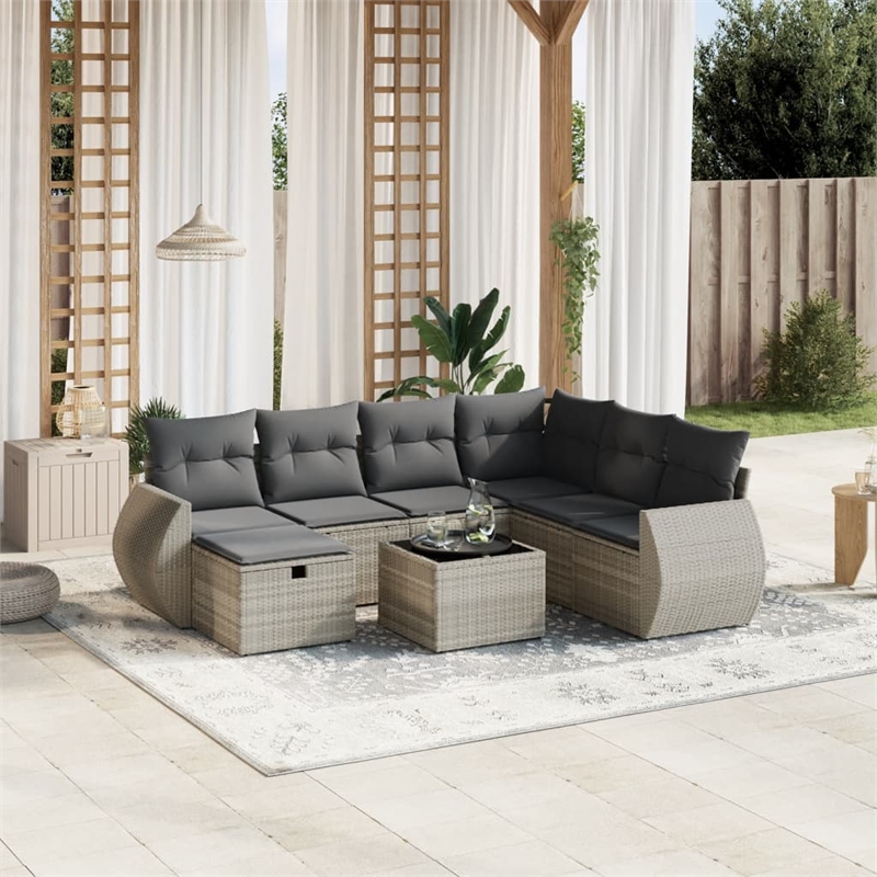 vidaXL 8 Piece Poly Rattan Large Sofa Set in Gray