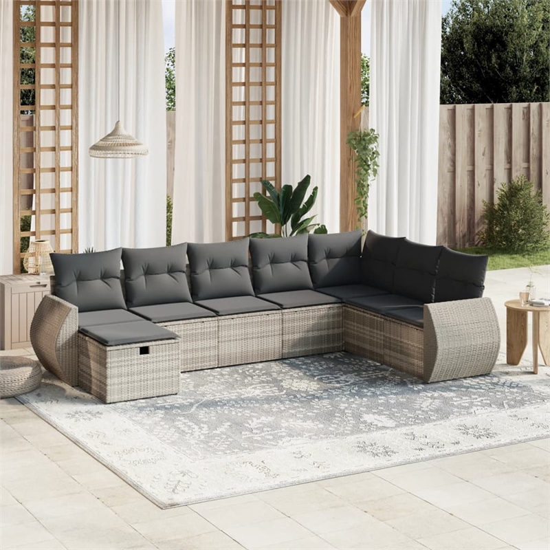 vidaXL 8 Piece Poly Rattan Small Sofa Set in Gray