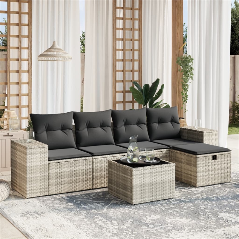 vidaXL 6 Piece Poly Rattan Large Sofa Set in Gray