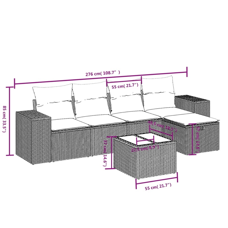 vidaXL 6 Piece Poly Rattan Large Sofa Set in Gray