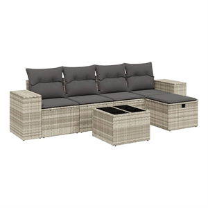 vidaXL 6 Piece Poly Rattan Large Sofa Set in Gray