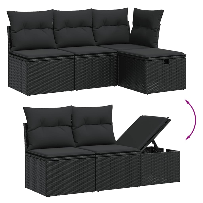 vidaXL 6 Piece Poly Rattan Large Sofa Set in Black