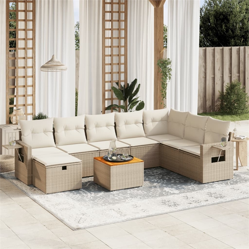 vidaXL 9 Piece Steel Sofa Set in Beige