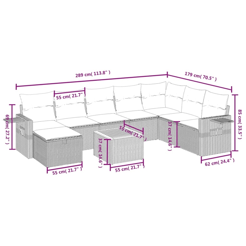vidaXL 9 Piece Steel Sofa Set in Beige