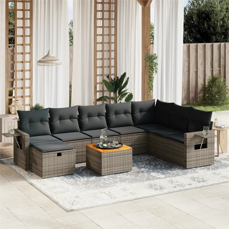 vidaXL 9 Piece Solid Acacia Wood Sofa Set in Gray