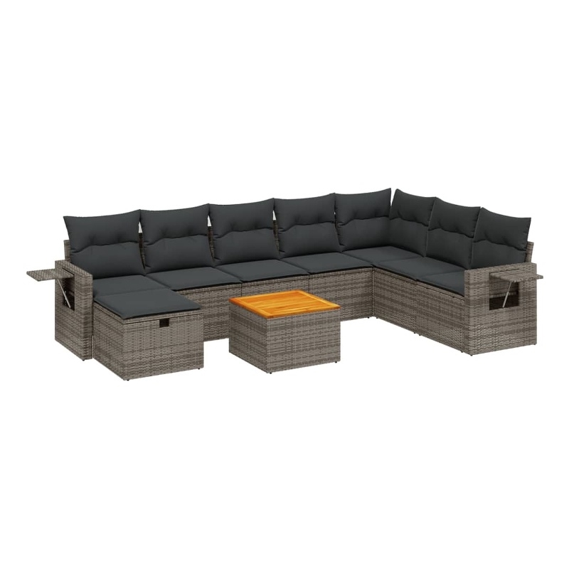 vidaXL 9 Piece Solid Acacia Wood Sofa Set in Gray