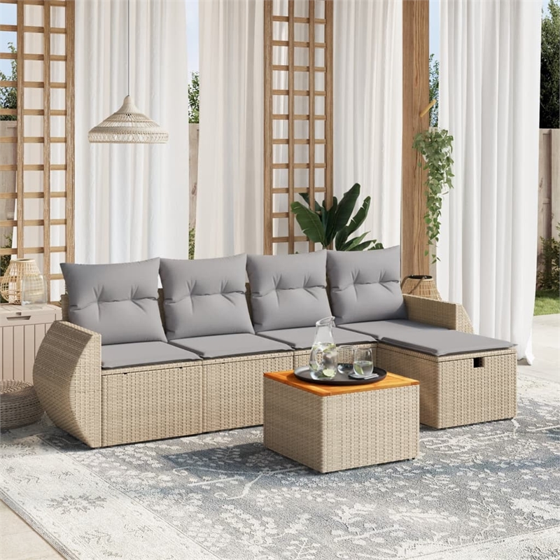 vidaXL 6 Piece Poly Rattan Standard Sofa Set in Beige