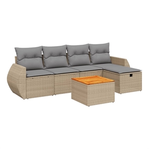 vidaXL 6 Piece Poly Rattan Standard Sofa Set in Beige