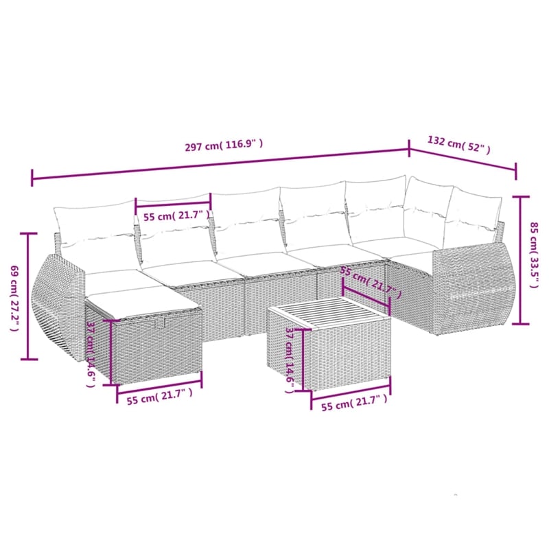 vidaXL 8 Piece Poly Rattan Sofa Set in Black